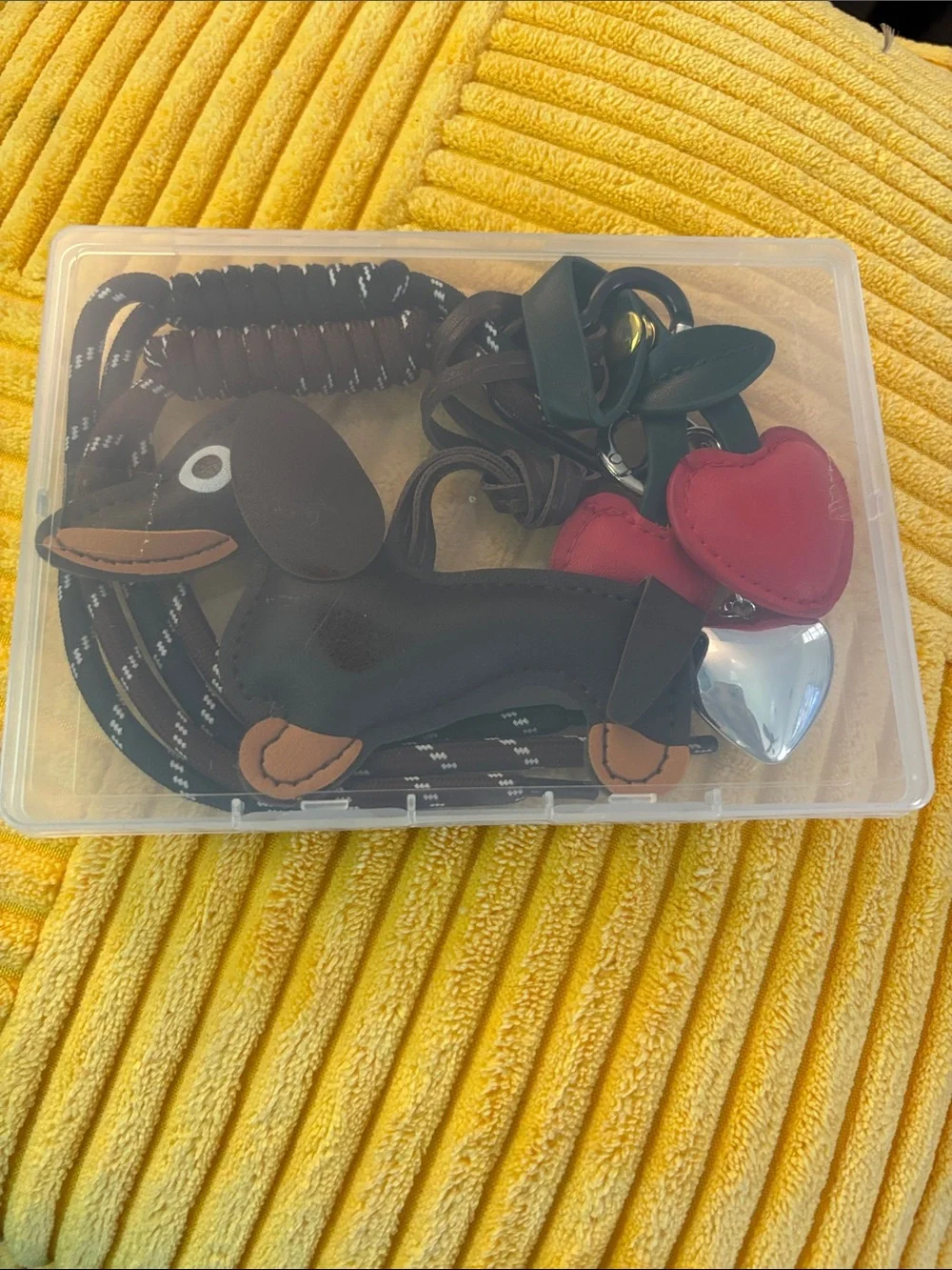 Kids Black Dachshund Bag Charm and Lanyard with Red Heart Accent